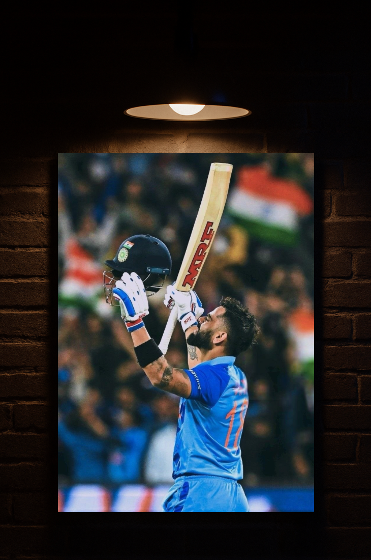 Kohli raising his bat celebration India printed on velvet