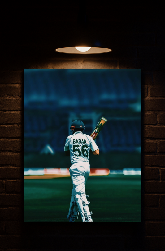 Poster of  Babar Azam holding a bat  printed on velvet 