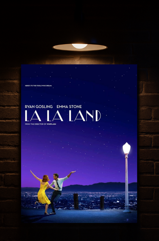 Movie poster for 'La La Land' with a couple dancing under a streetlight against a night sky printed on velvet Ryan Gosling Emma stone