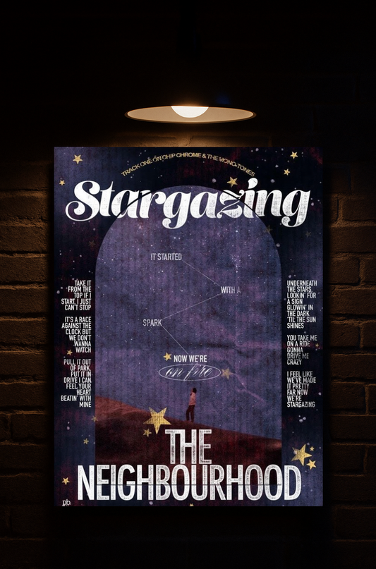 Poster of 'Stargazing' by The Neighbourhood on a dark background printed on velvet 